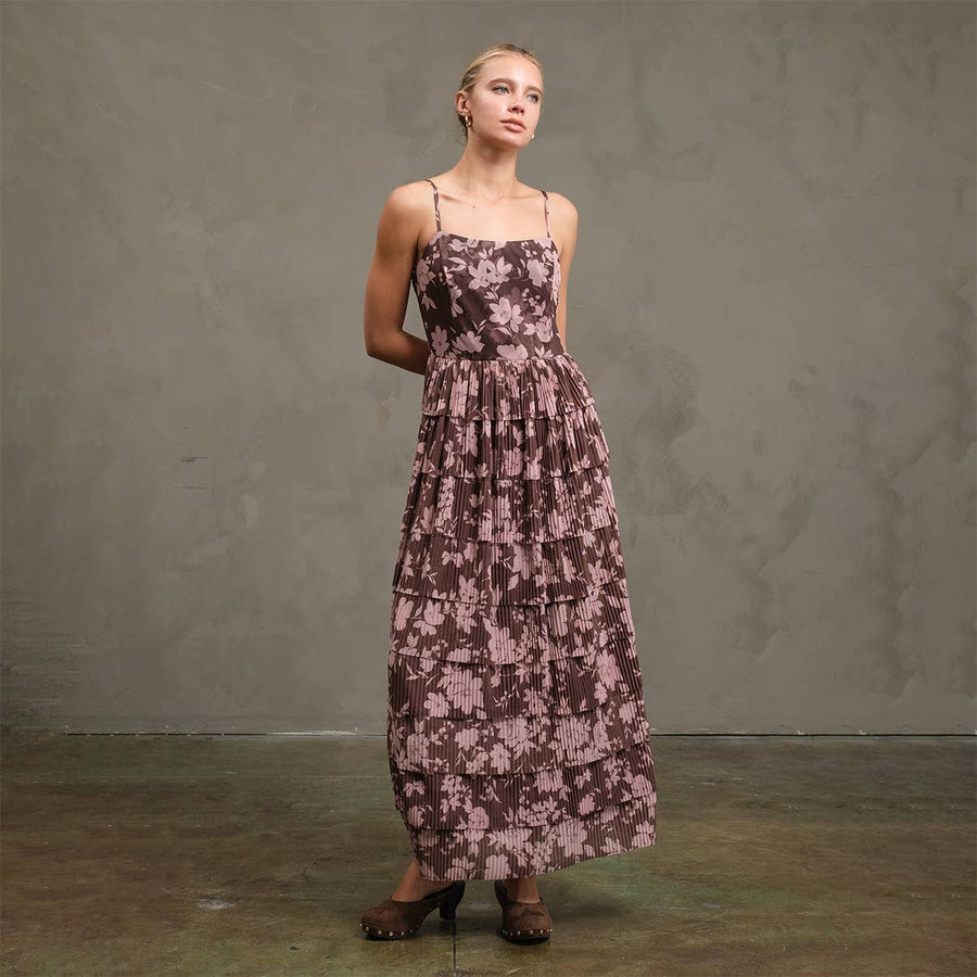 Flower Mesh Printed Tier Dress