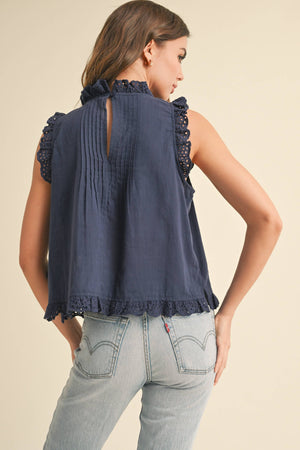 Eyelet Ruffle Trim Blouse