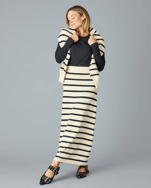 Paris Sweater Skirt in Black Stripe by Downeast