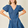 Puff Sleeve Denim Mini Dress by Aaron & Amber
