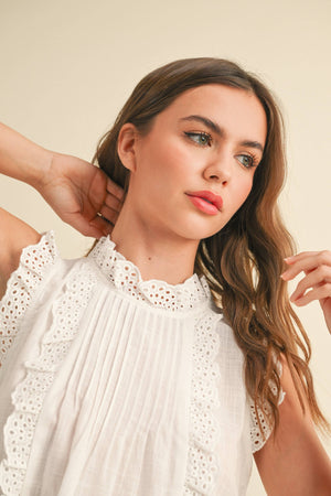 Eyelet Ruffle Trim Blouse