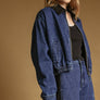 Collar Contrast Zipper Front Bomber Denim Jacket