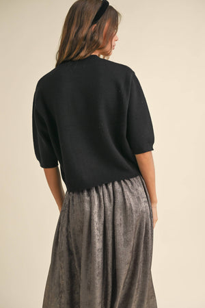 Short Sleeve Sweater Top in Black