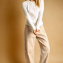 Half Snap Button Waffle Fabric Long Sleeve Top