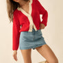 Ribbed Knit Contrast Cardigan Sweater