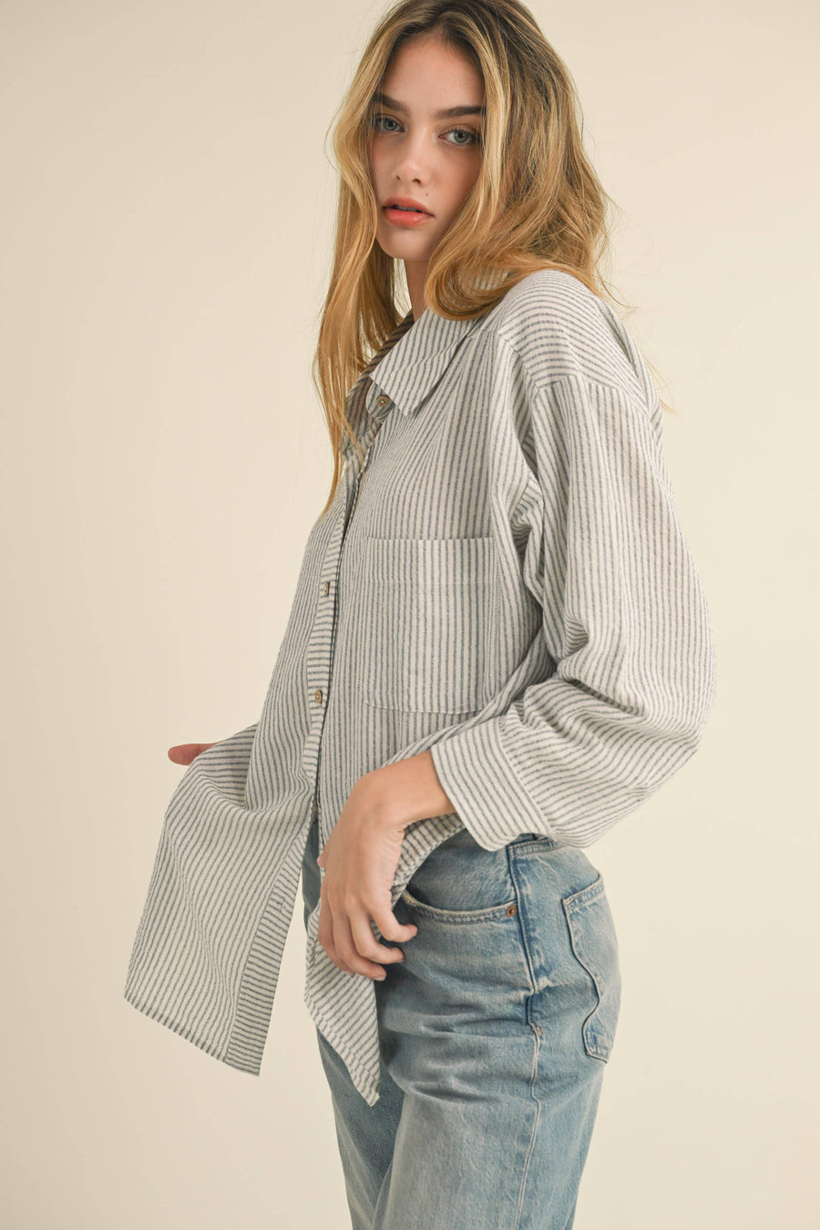 Stripe Gauze Button-down Shirt in Black Stripe