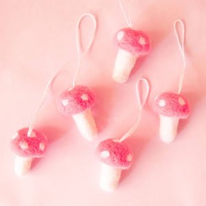 Holiday Mushroom Ornament | Dark Pink