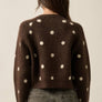 Polka Dot Jacquard-Knit Button-Up Crew-Neck Cropped Cardigan