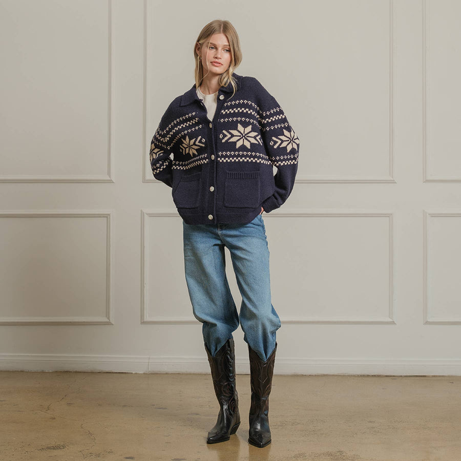 Nordic Snowflake Knit Cardigan