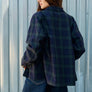 Navy Plaid Button Front Pocket Jacket