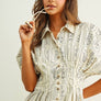 Garden Plant Print Button Front Shirt Dress