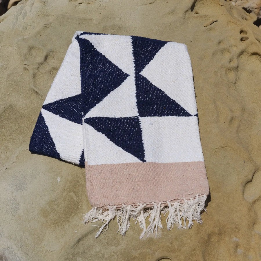 Navy & Cream Patchwork Sun Heavyweight Western Throw Blanket  by Sundream