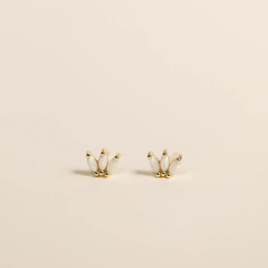White Opal Crown Stud Earrings