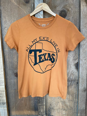 All My Ex's Live in Texas Womens Tee in Cognac by Bandit Brand