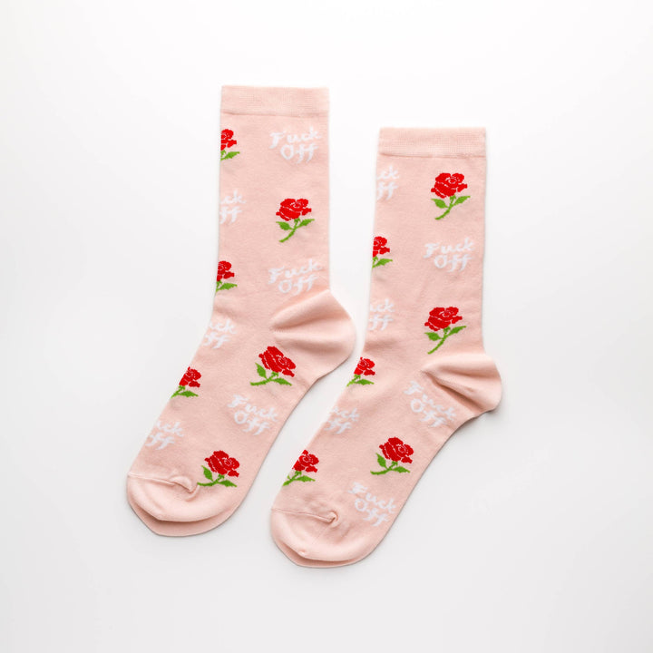 Fuck Off Rose Crew Socks by Yellow Owl Workshop
