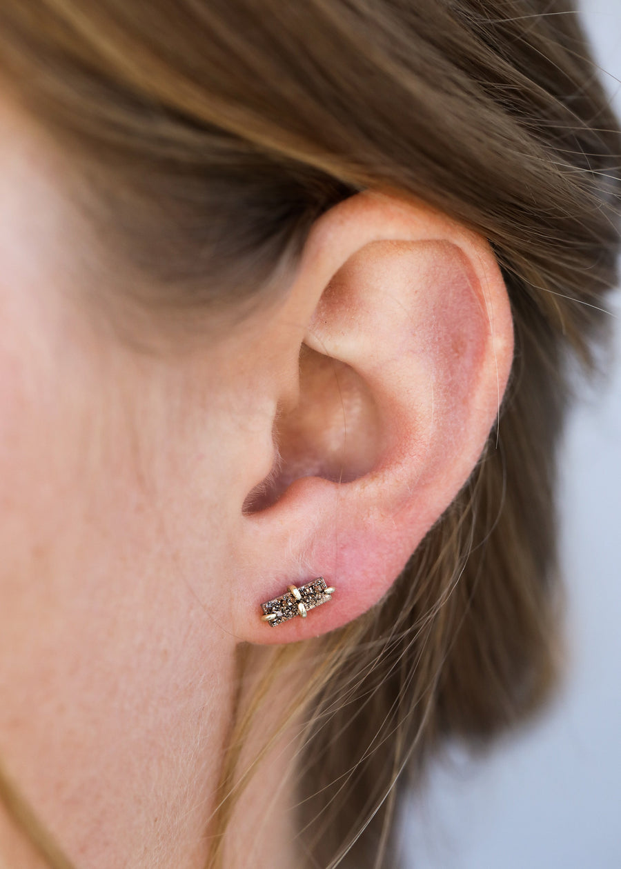 Rose Gold Druzy Bar Stud Earrings