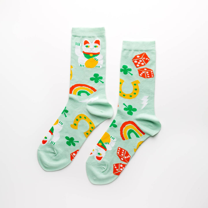 Lucky Cat & Clover Crew Socks by Yellow Owl Workshop