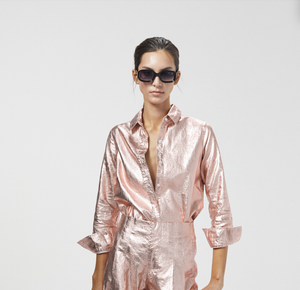San Marino Metallic Linen Shirt in Metallic Pink by Lanhtropy