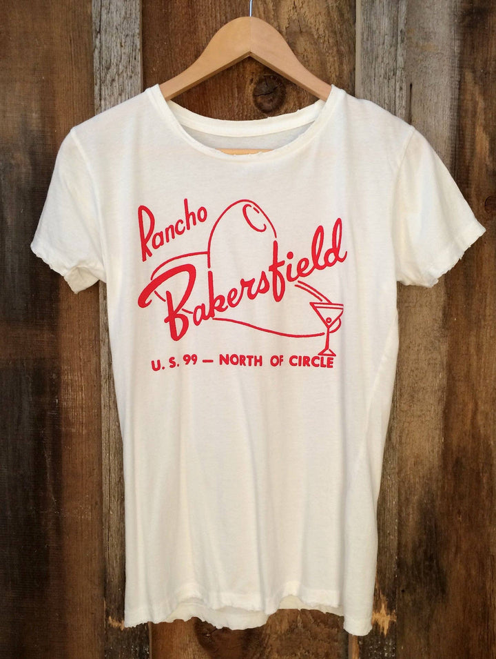 Rancho Bakersfield Womens Tee in White and Red by Bandits Brand