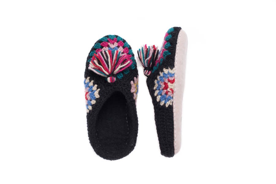 Granny Square Slippers in Black by French Knot