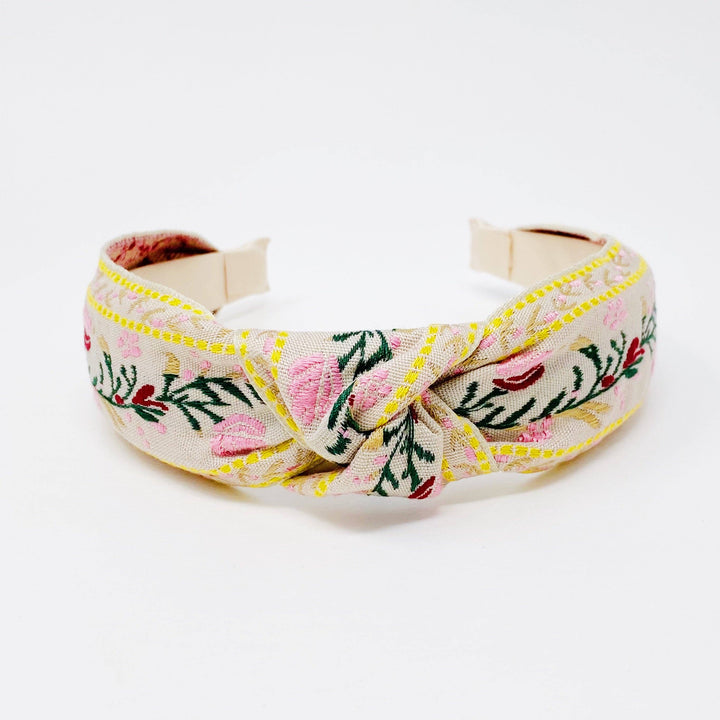 French Floral Embroidered Headband in Indie Pink by Ellison+Young