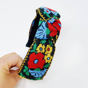 French Floral Embroidered Headband in Red by Ellison+Young
