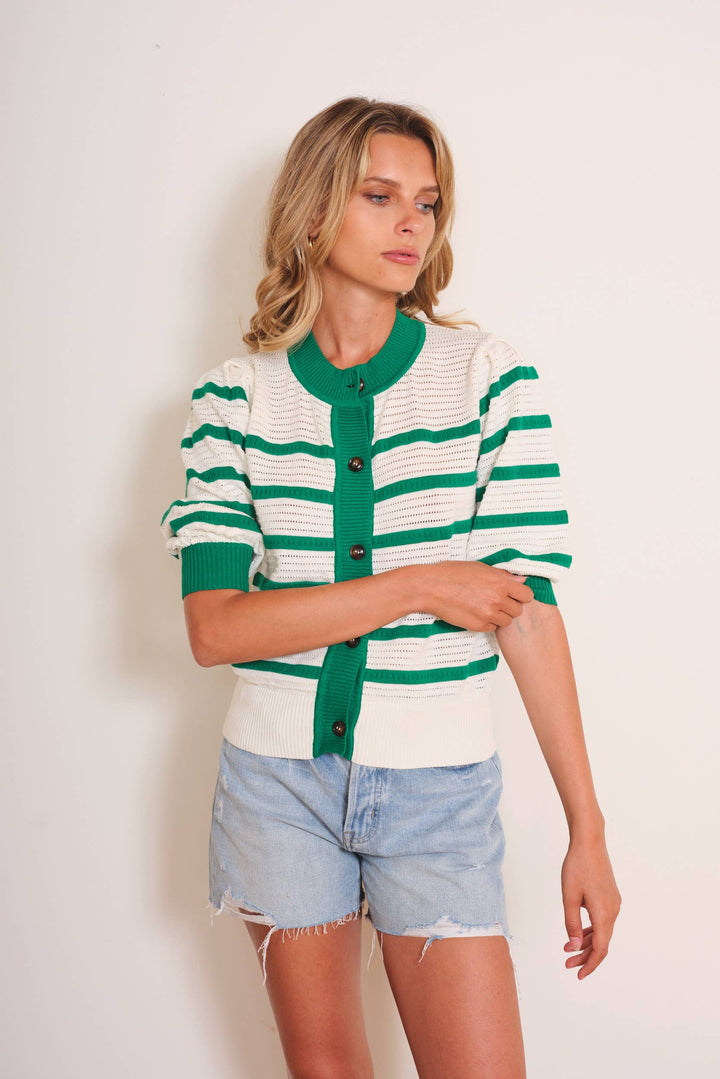 Lecce Cardigan in Green and White by dRA