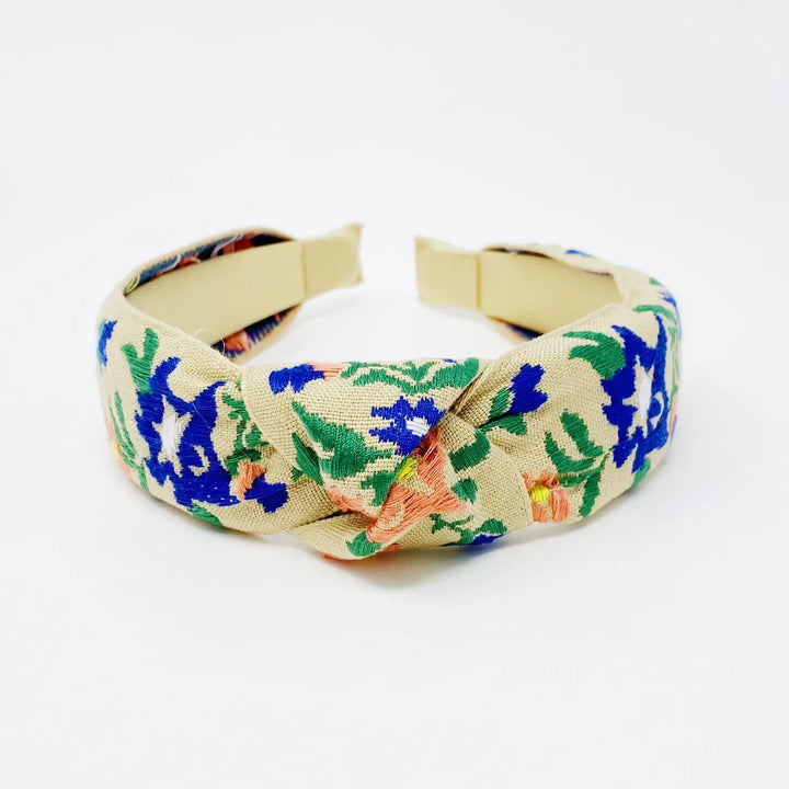 French Floral Embroidered Headband in Apricot by Ellison+Young