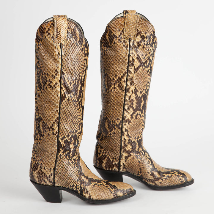 Vintage Larry Mahan Full Python Snakeskin Cowboy Boots - 4.5B